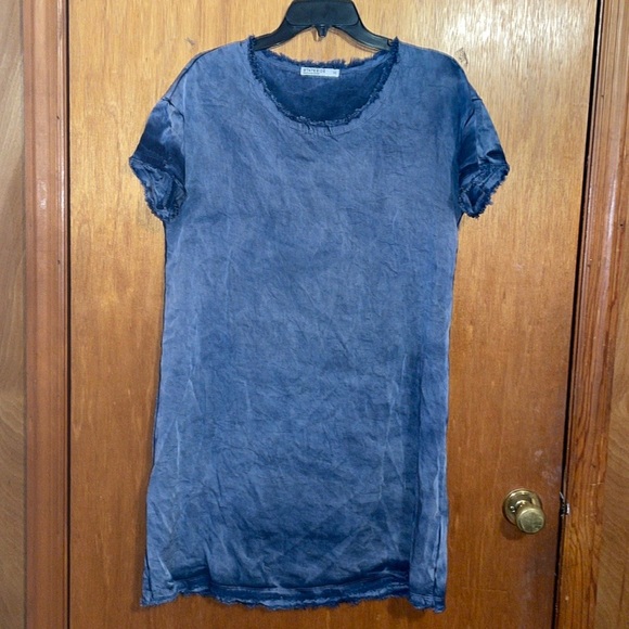 •STATESIDE•LIKE NEW VINTAGE WASH TENCEL WOVEN RAW EDGE FRAYED HEM SHIFT DRESS XS - Picture 3 of 9